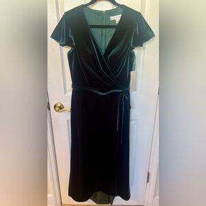 NWT Elegant ALLURE BRIDESMAIDS Green Velvet Dress SZ 12 V-neck built in bra